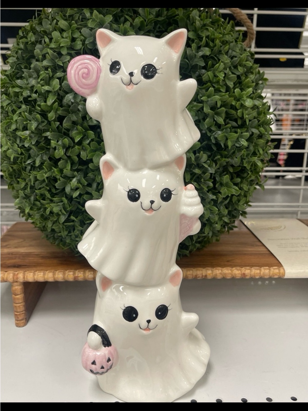 Halloween Ghost Cat Stacked Trio with a ice cream & Treats Ceramic 🐈⬛👻🎃 NWT